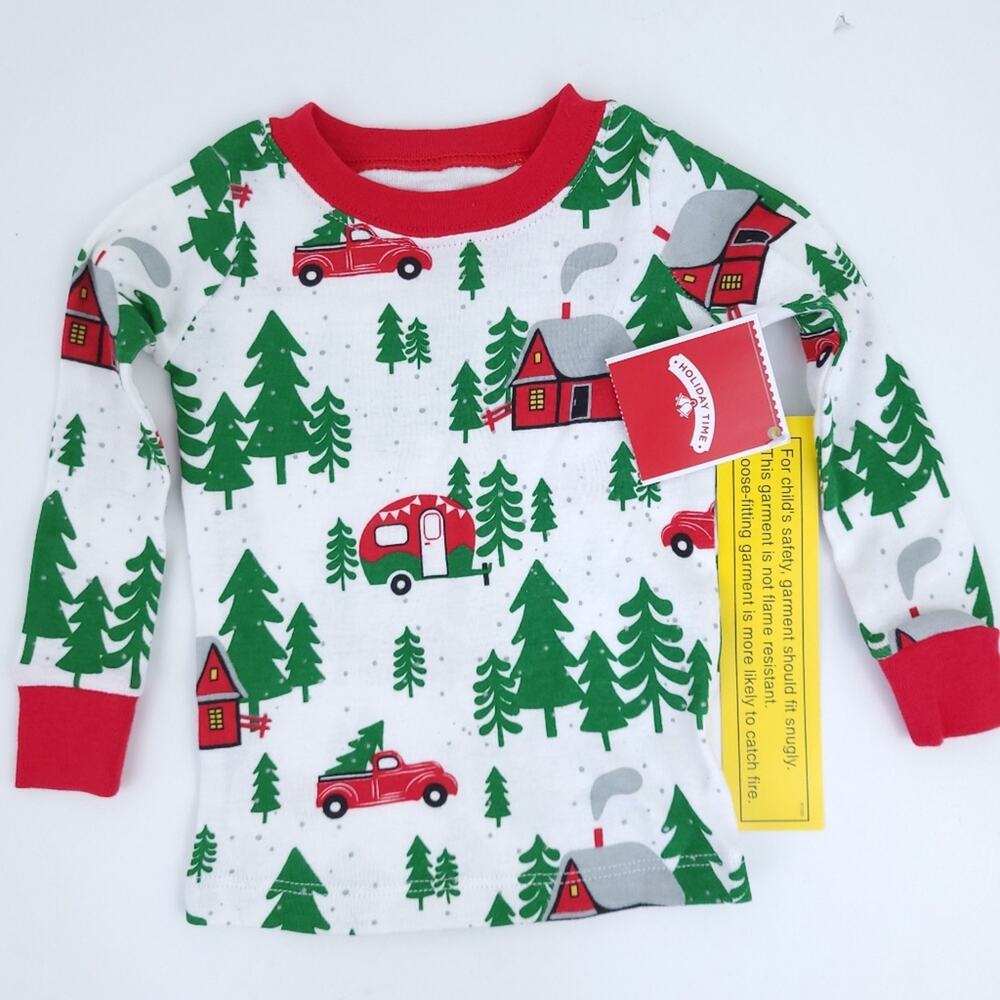 New Holiday Time Baby Pajama Top Christmas 12M, Unisex Boy Girl, Christmas Tree